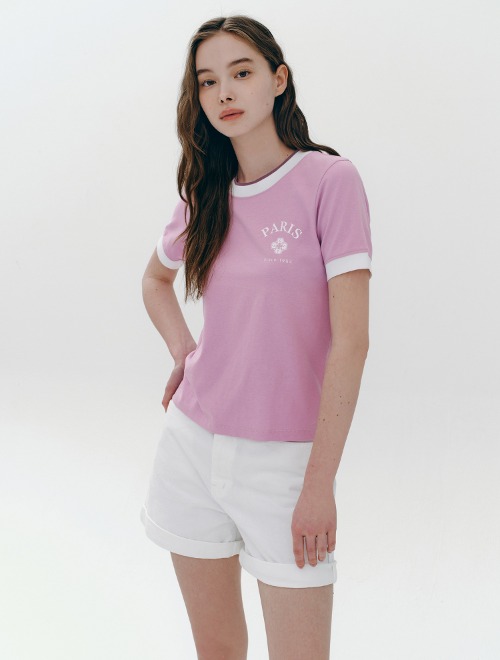 마리끌레르 컬러 블록 마리 로고 티셔츠(MOEBTS02MPK)