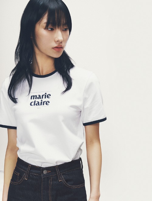 마리끌레르 마리 로고 배색 티셔츠(MAEBTS01MWH)